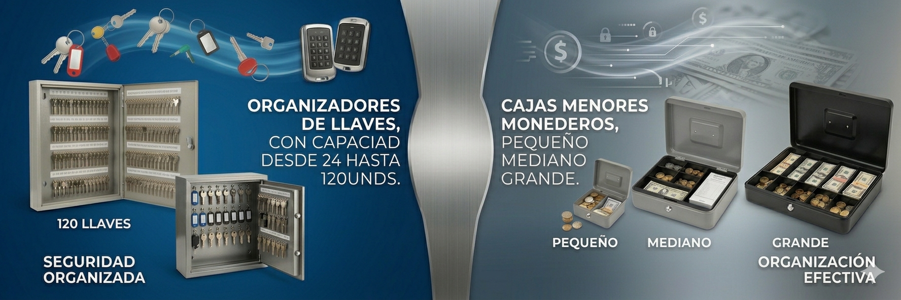 Organizadores, cajas fuertes y cajas menores