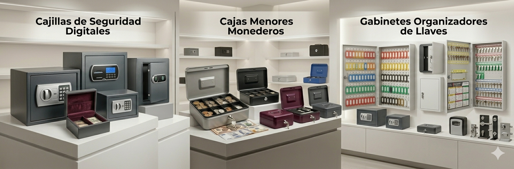 Organizadores, cajas fuertes y cajas menores